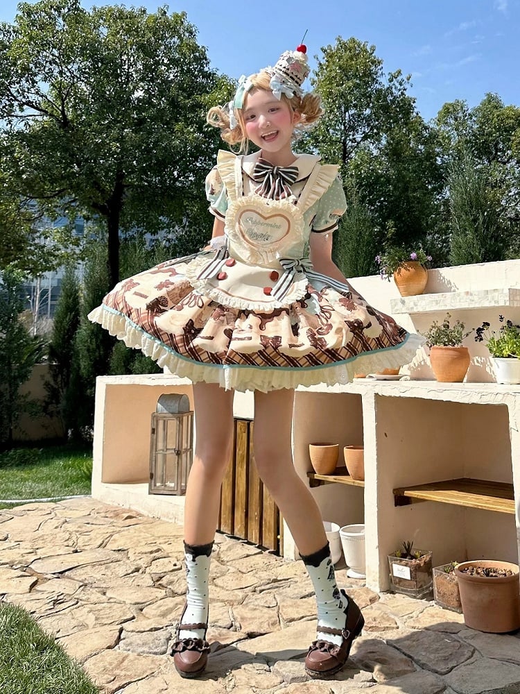 Heart-shaped Creamy Flutter Straps Bodice Lolita Sweet Apron