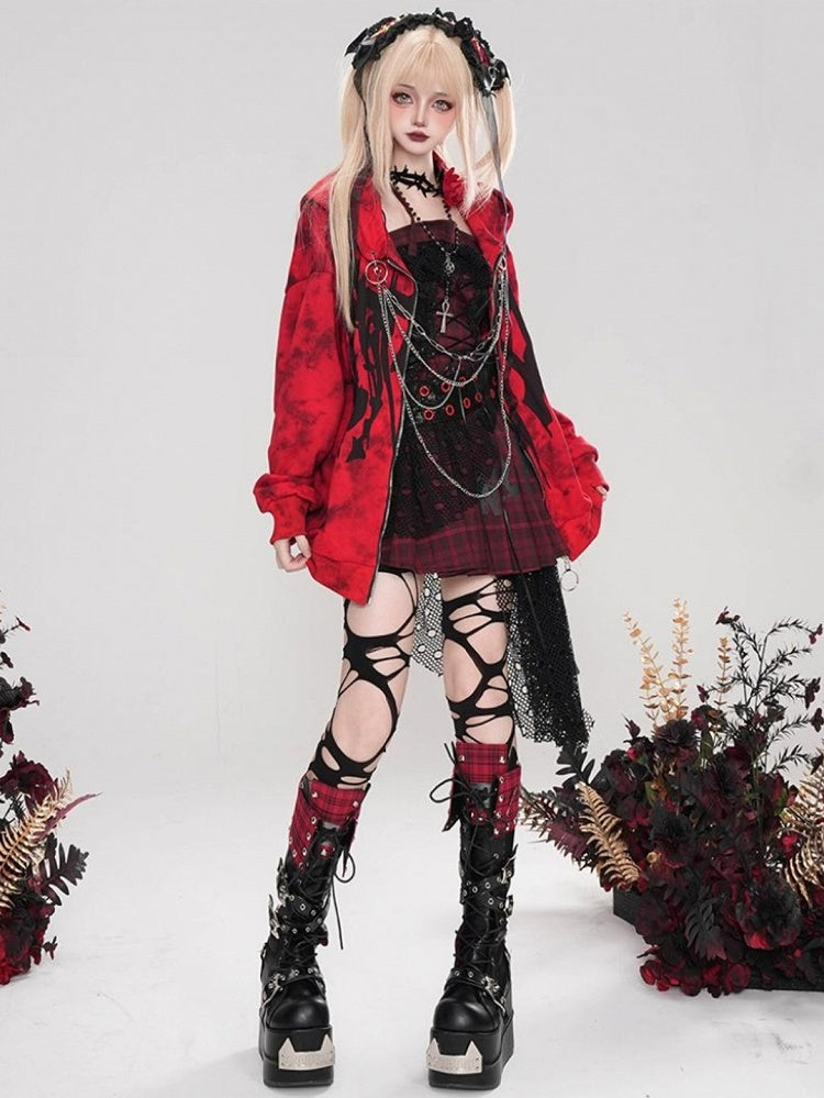 Punk Red Letters Chain Design Kapuzenjacke