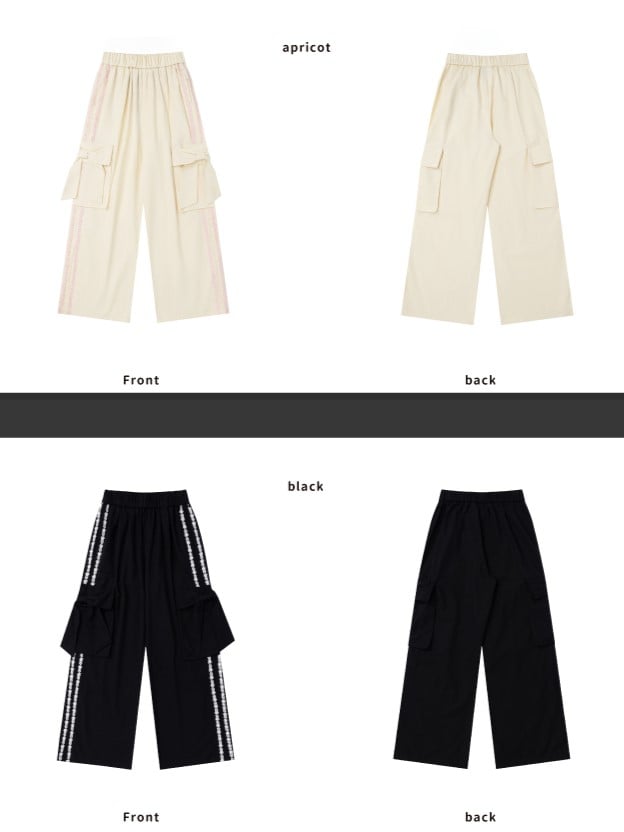 Pants Floral Bow Details Straight-leg With Apricot/Black Stripes And