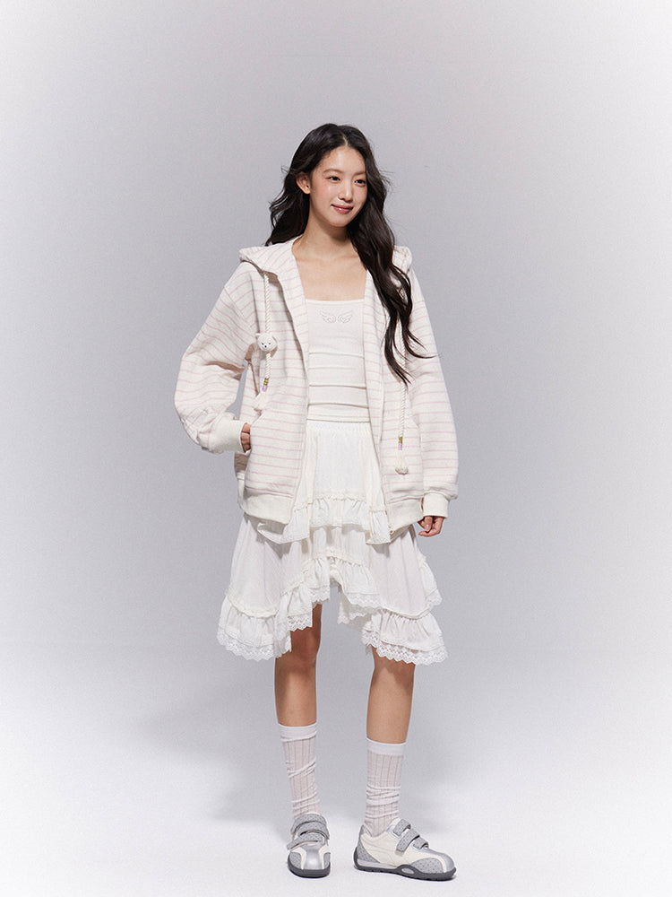 Waist Elastic with Gothic Trim Lace Skirt Tiered White