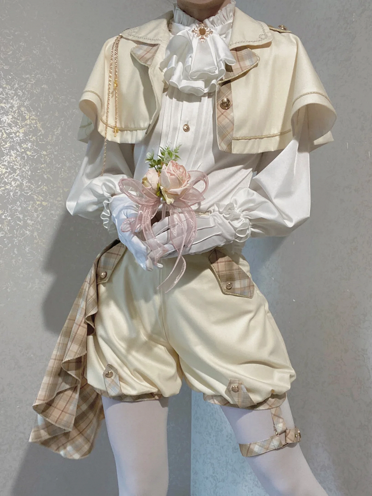 and - Outfit White Ouji Prince Cape Waist Lolita High Shorts Shirt + Gold