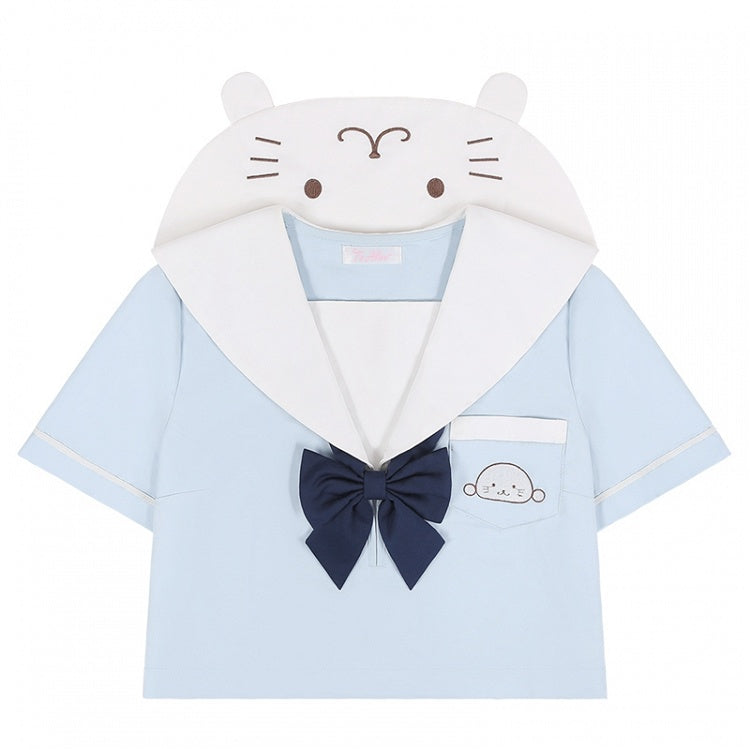 Little Seal Hellblaues JK-Uniform-Oberteil mit Matrosenkragen und gratis Fliege