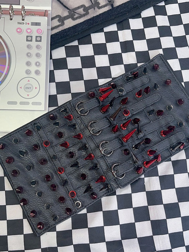 Y2K Roter Nieten Schwarzer Punk Taillengürtel