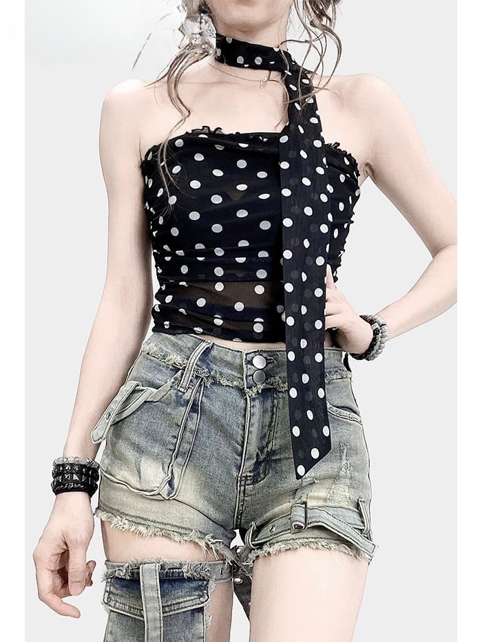 Polka-dot Edge Bittersweet Double Black Tube Pattern Top Ruffle