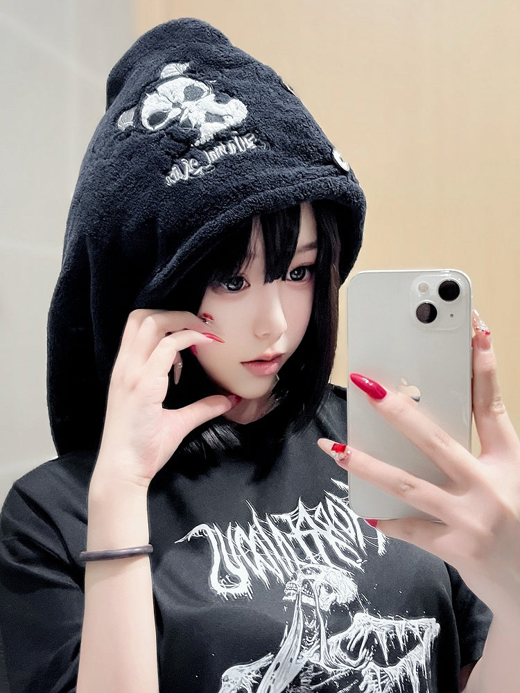 Black Drying Wrap Hair White Grim and Gothic Towel Reaper