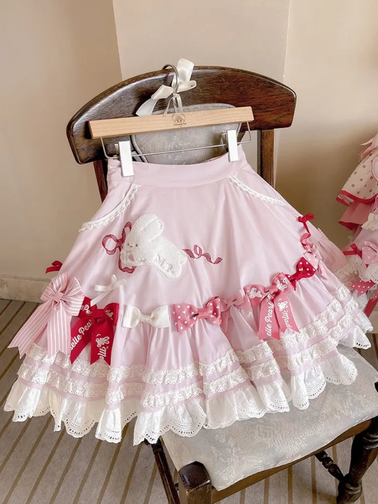 Skirt Pink Embroidery Shoulder Patch Detachable Lolita with Sweet Straps Bunny