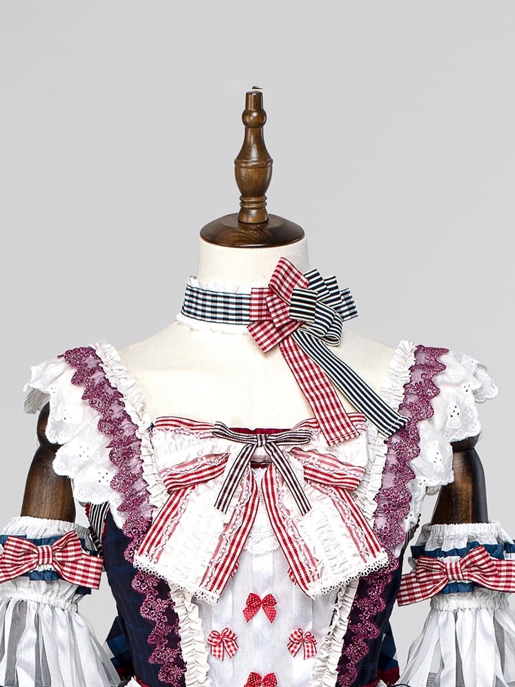 Pattern Choker Plaid Bowknot and Stripes