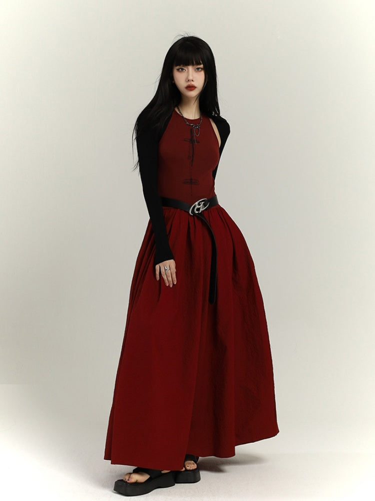 Gothic Black Open Placket Slim-Fitting Top