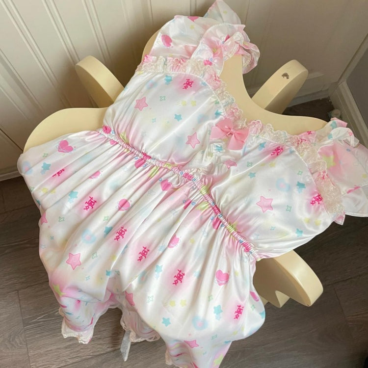 Weißes Pyjamakleid mit Herz- und Sternenprint