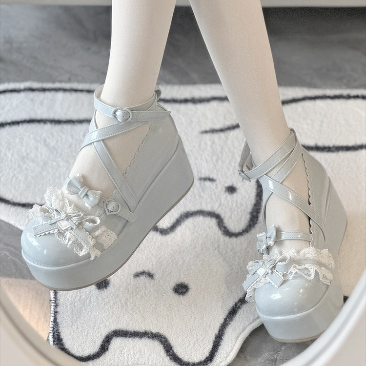 PU - Herz Süße Plattform Schnallen Schuhe Blau