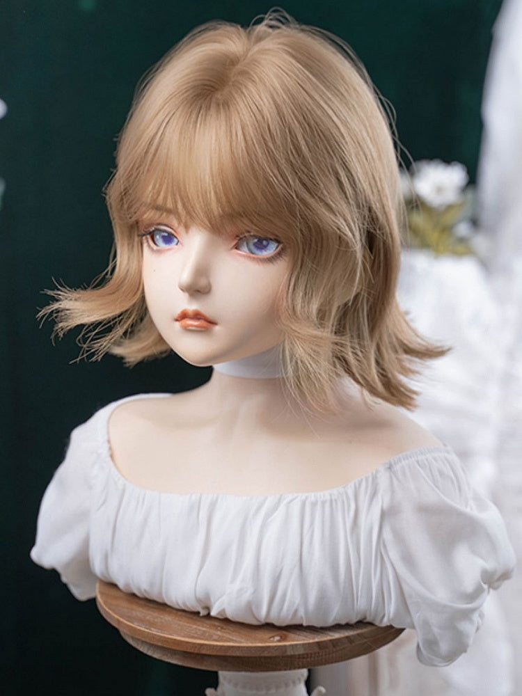 Short Air Length Blonde Wavy Wig With 32CM Bangs