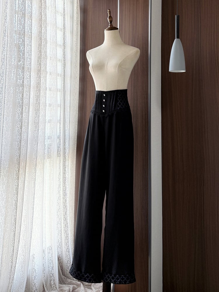 Pants Black Belt Lolita High Boned Ouji Corset Waist