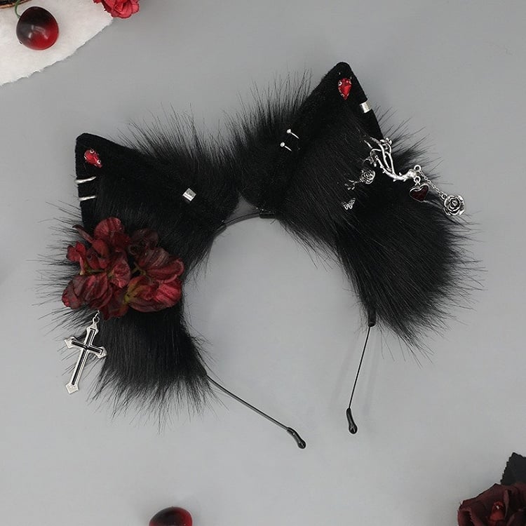 Charm Cross Lolita Black Floral Punk Design BlackWhite/All