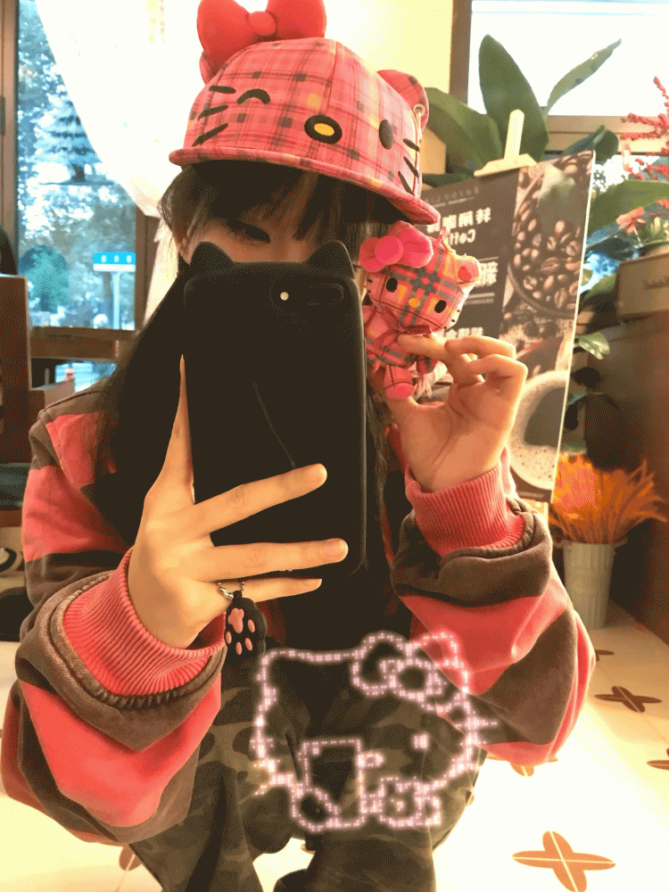 Pink karierte Kitty verstellbare Baseballkappe mit abnehmbarer Schleife