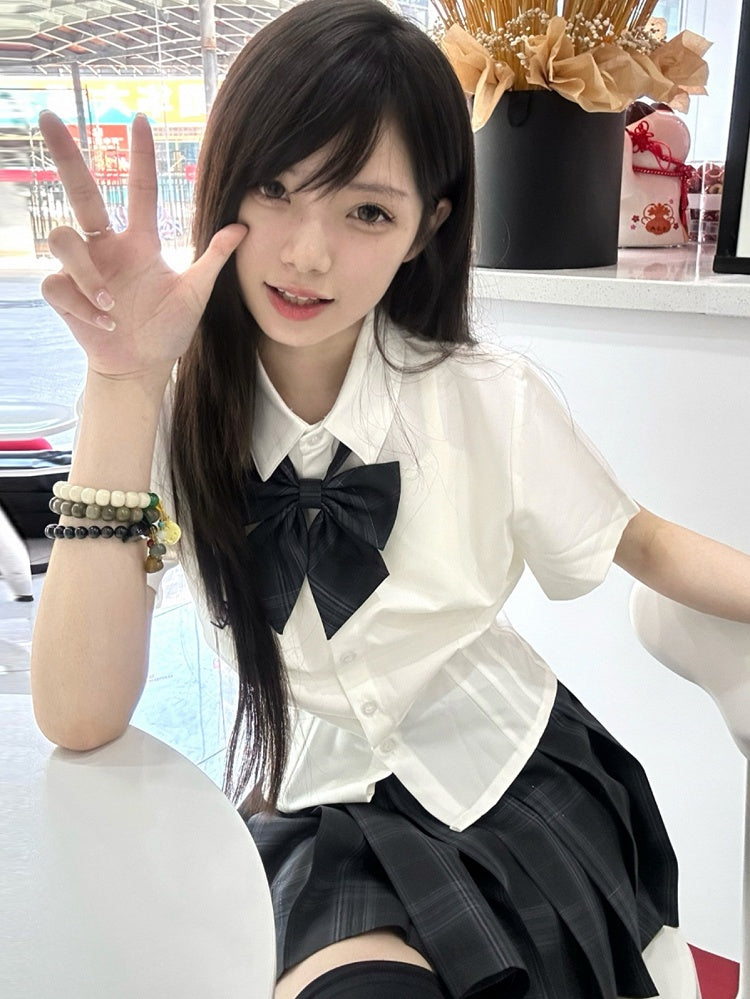 Preppy White Shirt Style Buchstabenstickerei Uniform JK