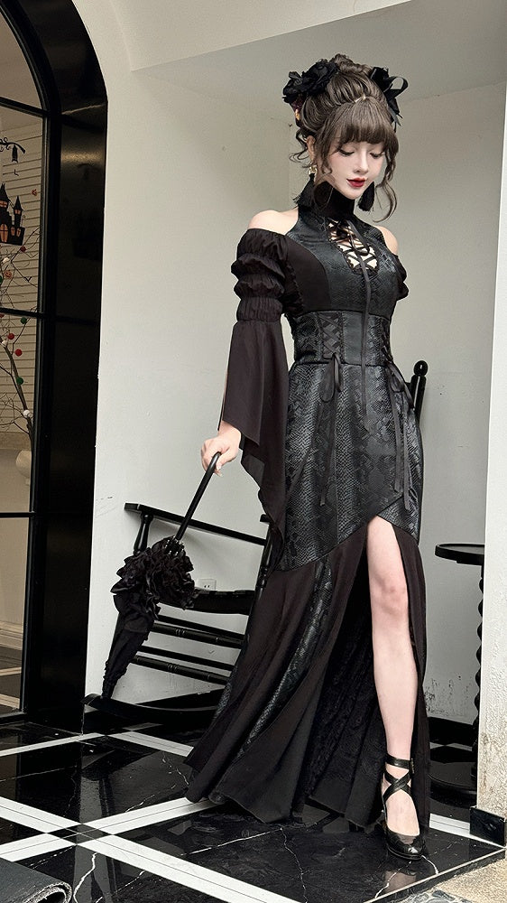 Black High Waist Snakeskin Grain Gothic Lolita Mermaid Skirt