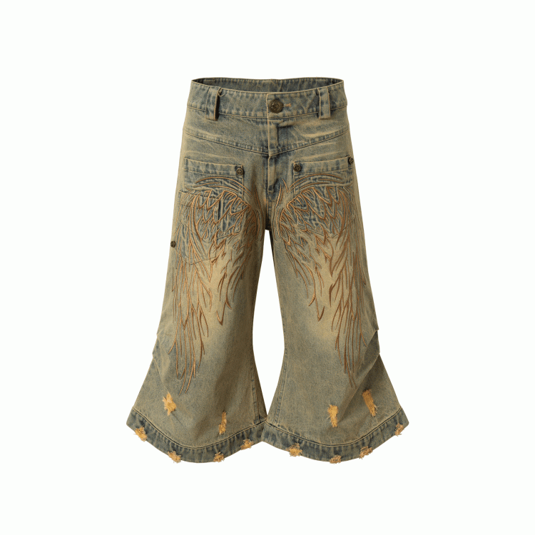 Angel Blue/Yellow Faded Wash Distressed Holes