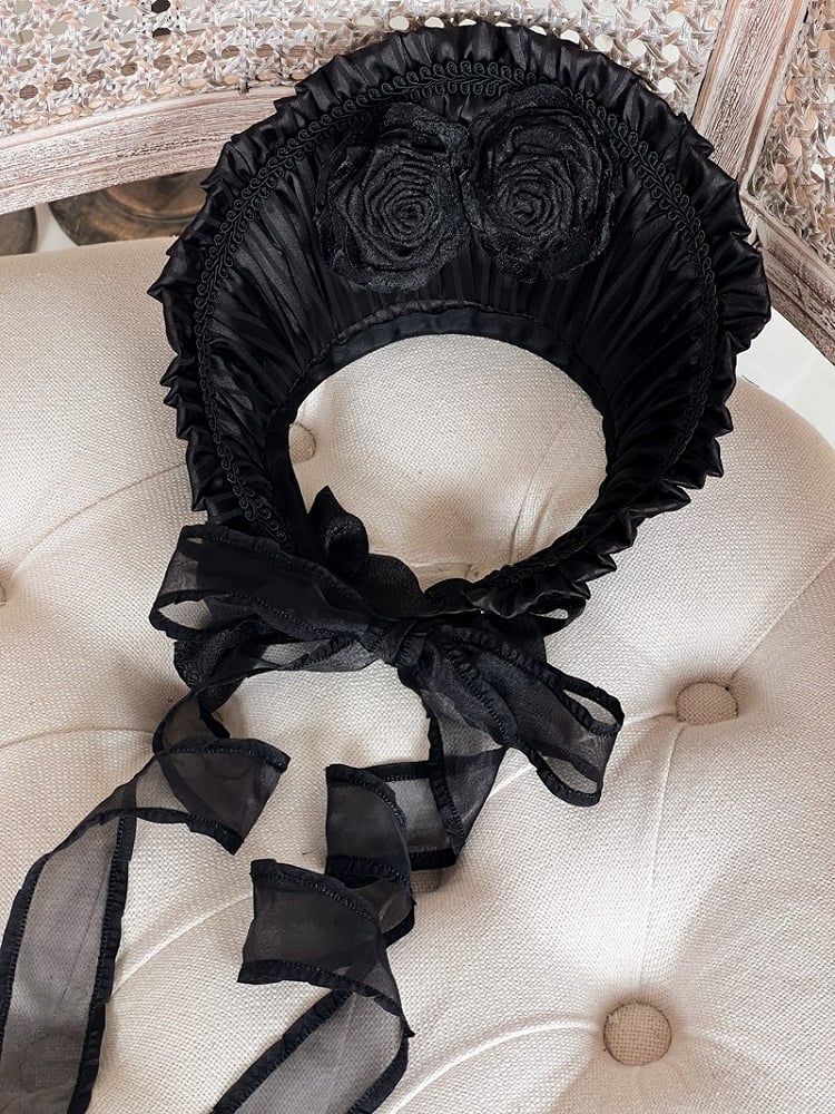 with Bonnet Ruffled Rosette Apricot/Black/White/Red Accents Lolita Detachable