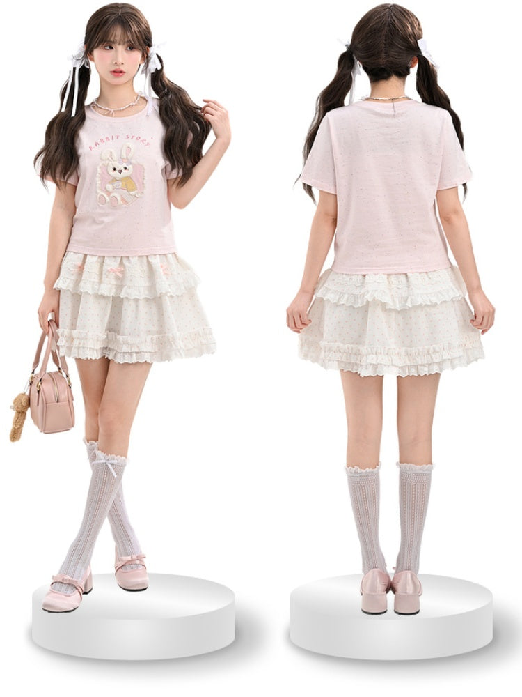 Pink Yume Adorable T-Shirt Bunny Applique Round Neck Kawaii