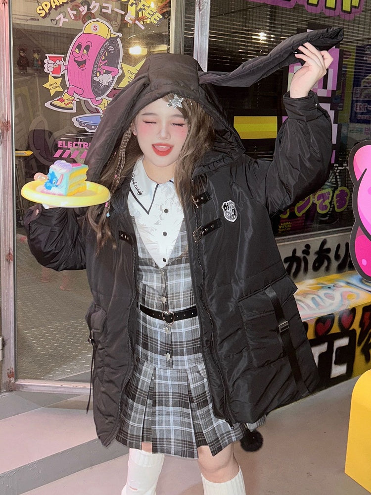 Hooded Puffer - Ears Plus Jacket Bunny Size Black