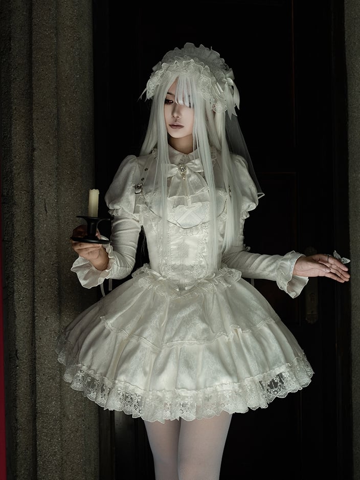 Shirt Collar White Dress OP Sleeves Gothic Set Lolita Juliette Short