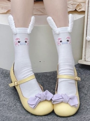 Calf With Socks White Bunny Print Ears