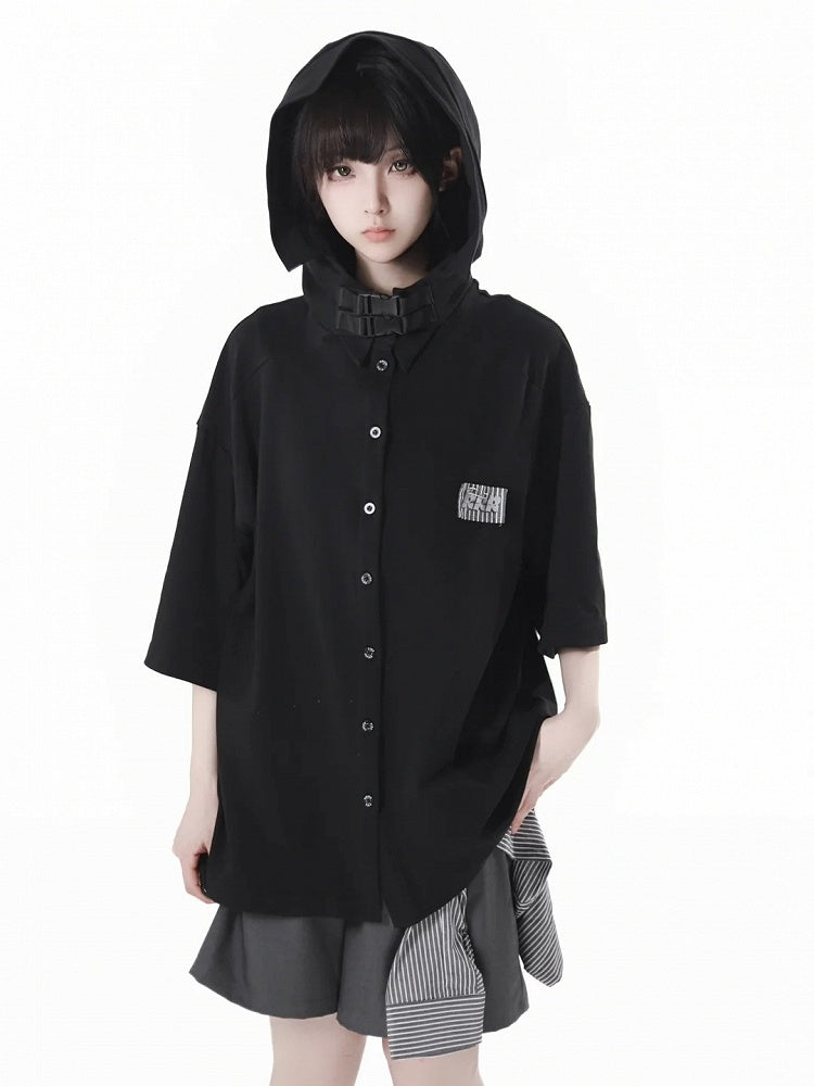 Hooded T-Shirt Techwear Black/Apricot