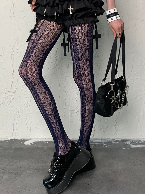 Modische, ausgehöhlte, marineblaue Y2K-Strumpfhose im Gyaru-Design