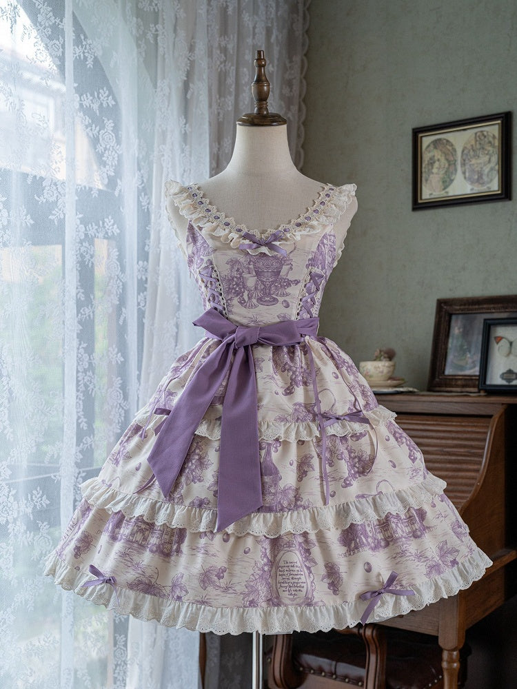 Lila Lolita Kleid mit abnehmbarem Traubensaum und veränderbarem Druck