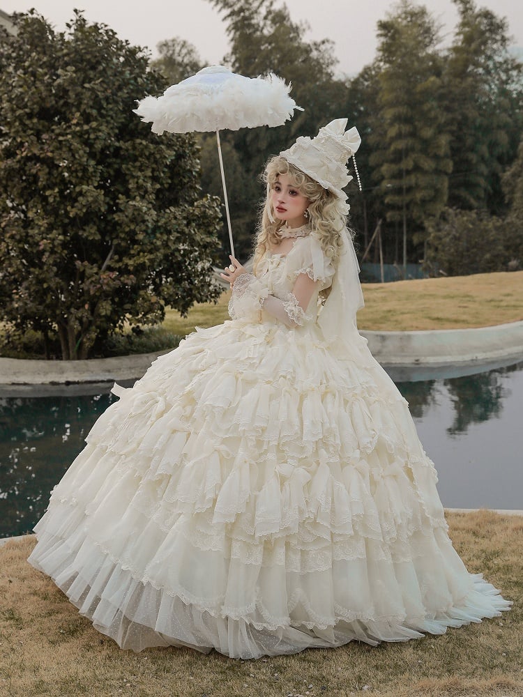 Lolita Wedding Bow Dress / Full Creamy Set White Hanayome Accents Gorgeous