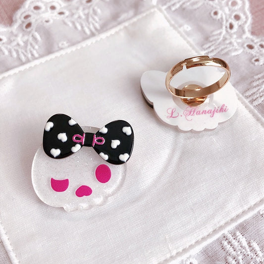 Heart and Ring with Bowknot Dots Reaper Black