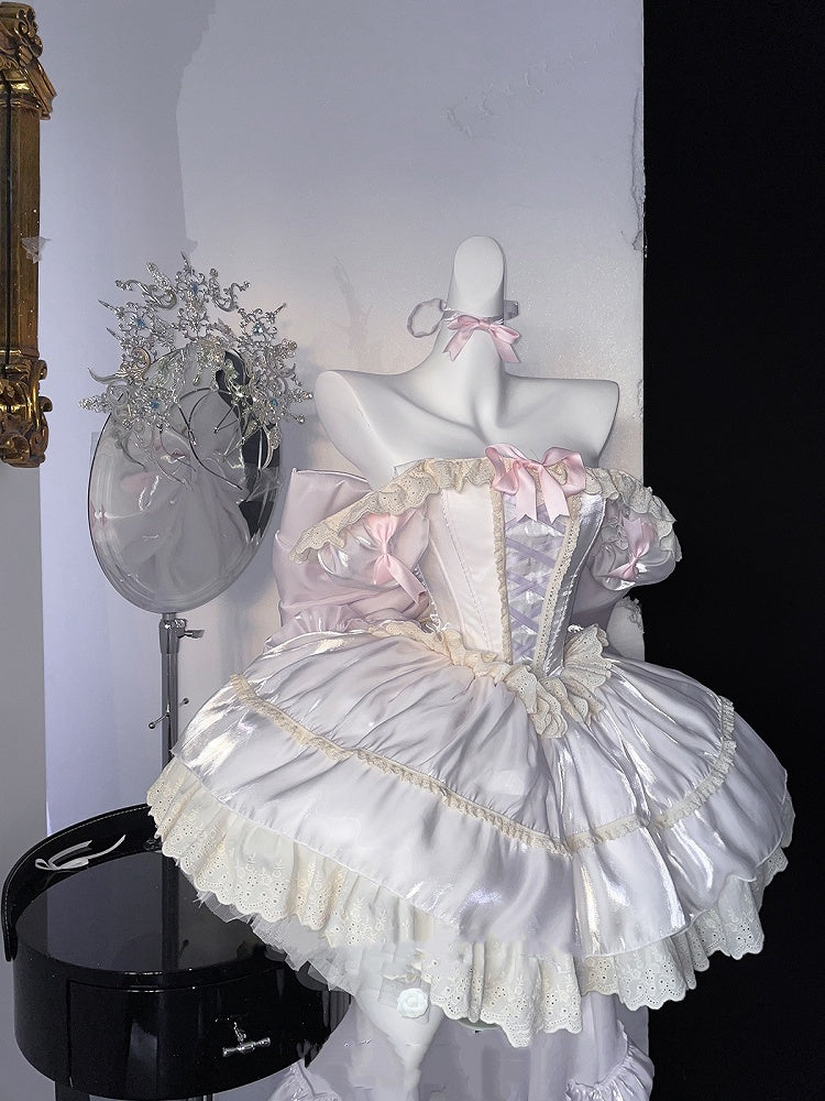 Light Dress Square Neckline and Short Puff Sleeves Sweet Lolita Princess Purple Puffy
