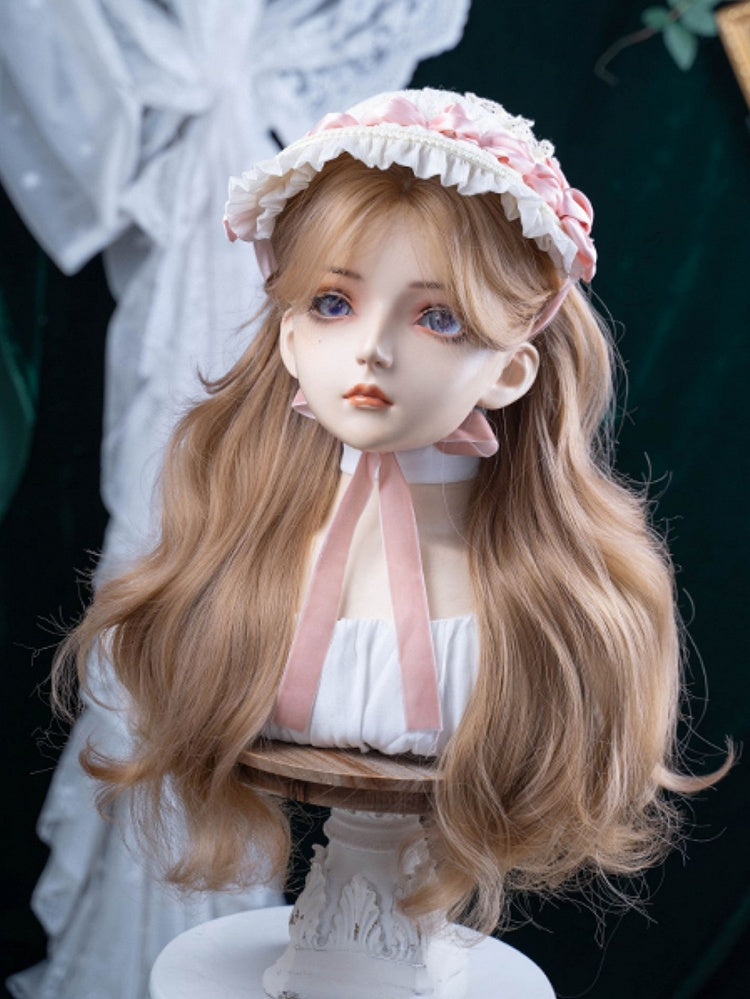 Bangs Wavy Length Wig 70CM Curtain Brown With Light