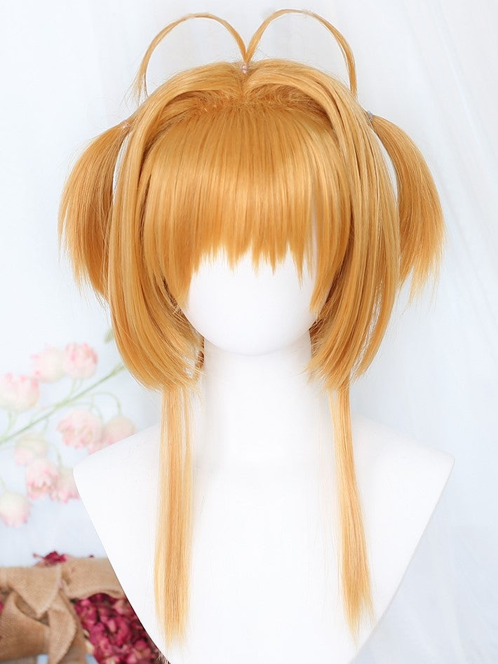 Yellow/Brown Wigs With Ponytails Two 40-45cm Short
