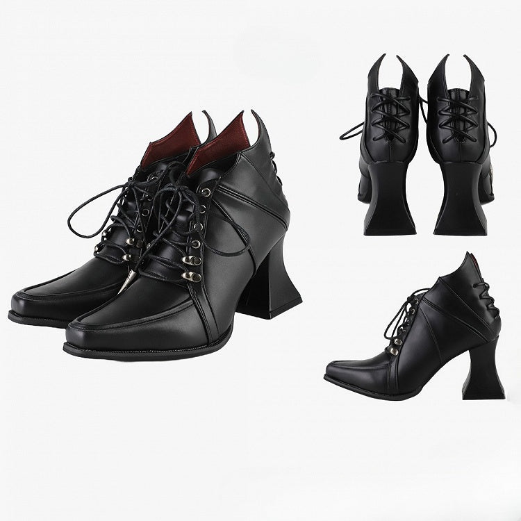 Schnürstiefel Gothic Schnürung vorne Weinglasförmiger schwarzer Absatz