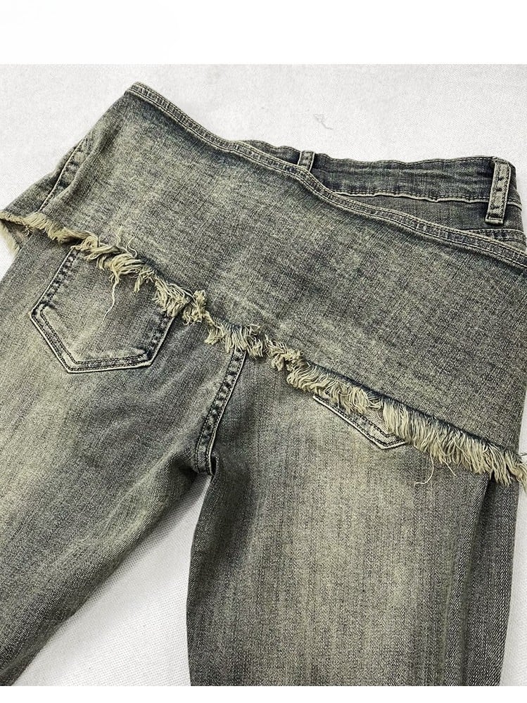 Design Jeans Silhouette Lace-up Faded Glamorous Wash Bittersweet Detail Kawaii Green Flare
