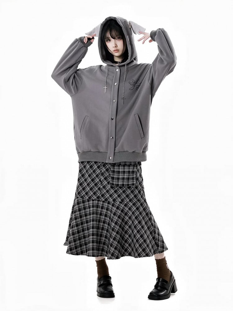Bittersweet Chain Gray/Black Hood Design Hoodie Wing Cross Wing Embroidery Back Spring