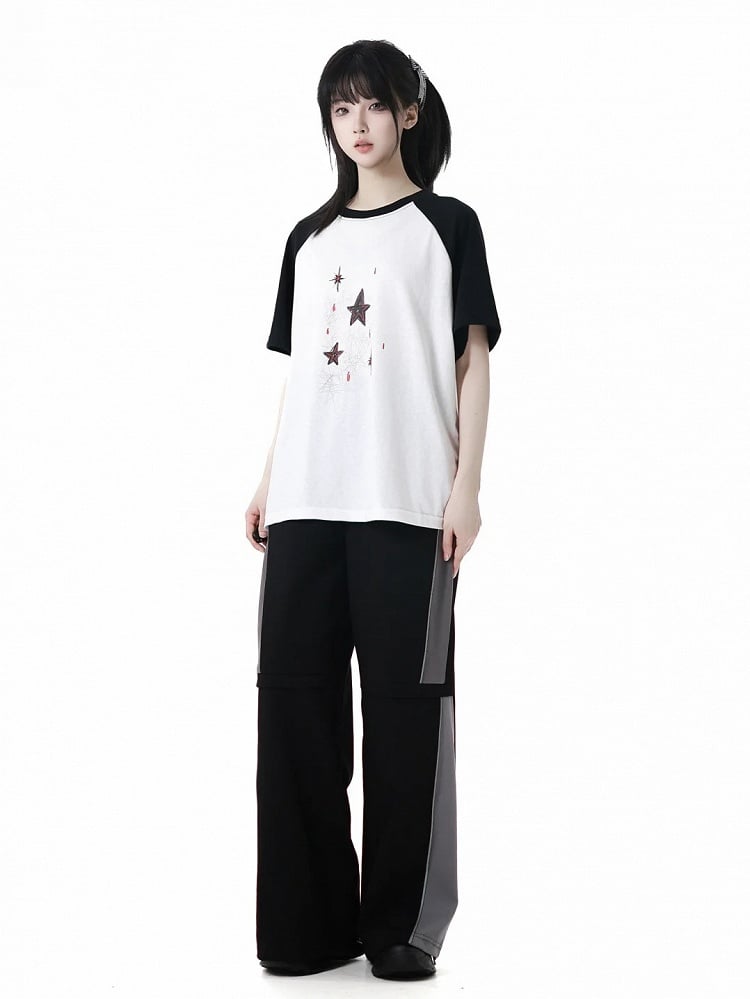 Pants Black Gray Colorblock Design Techwear Casual