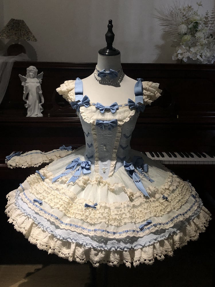 Dress Boned Lolita Blue Skirt Jumper Waist Accents Ballercore Bow