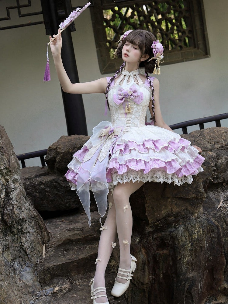 Rockkleid Lolita Neckholder Basken Taille Abnehmbar Qi Lila Stufen