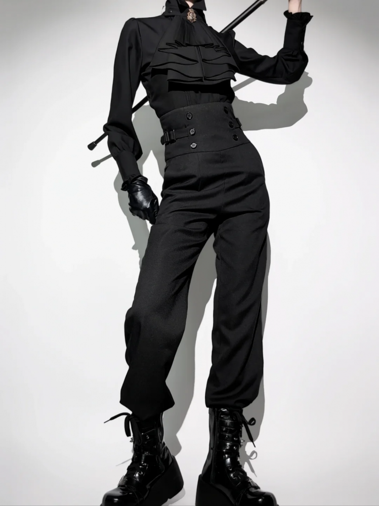 Schwarzer Korsettgürtel mit hoher Taille, Ouji-Lolita-Hose