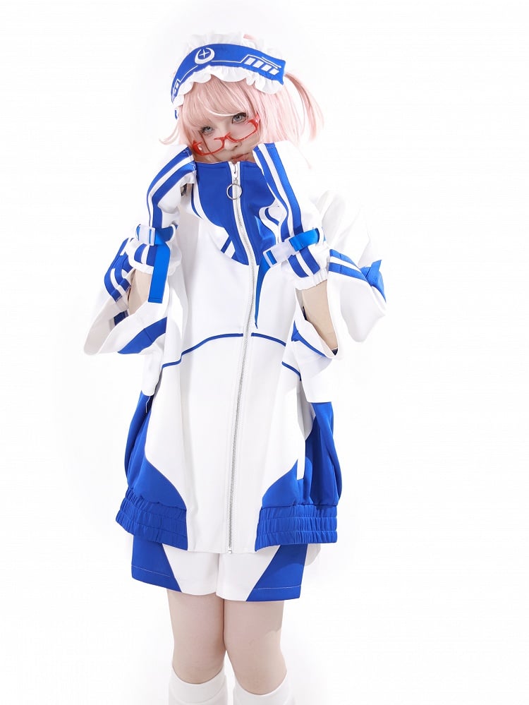 Blue and White Colorblock Design Jirai Kei Sports Shorts
