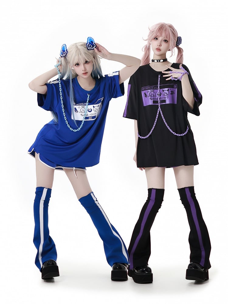 and Purple Elastic Waist Sports Shorts Black
