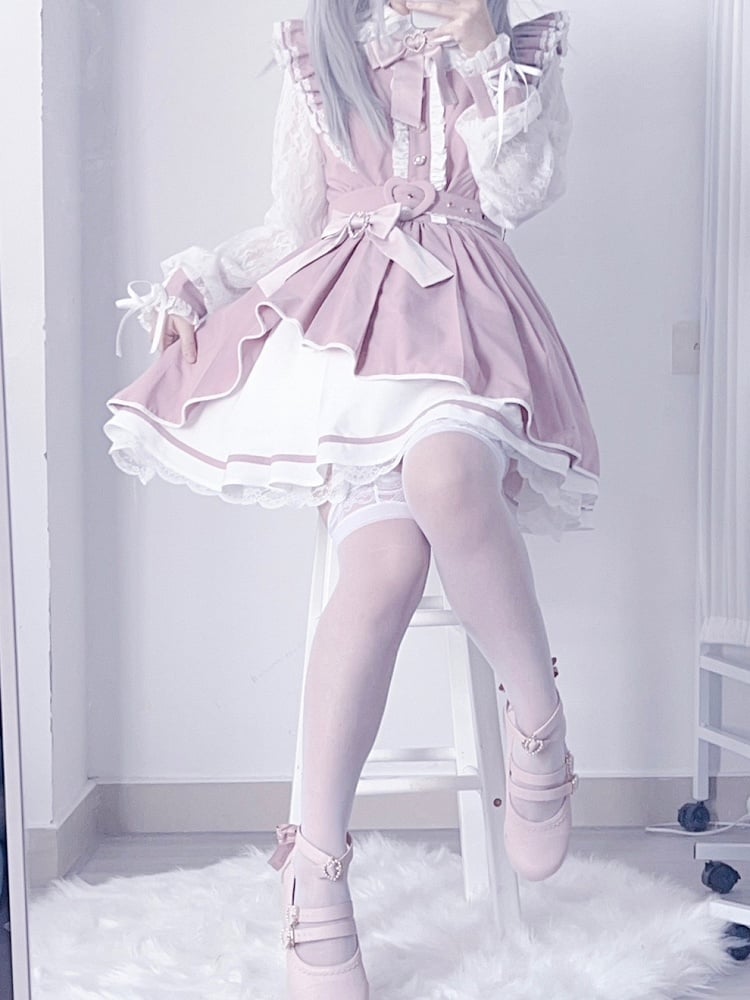Decorated Details Bowknot Heart Jirai Kei Rhinestone PinkWhite