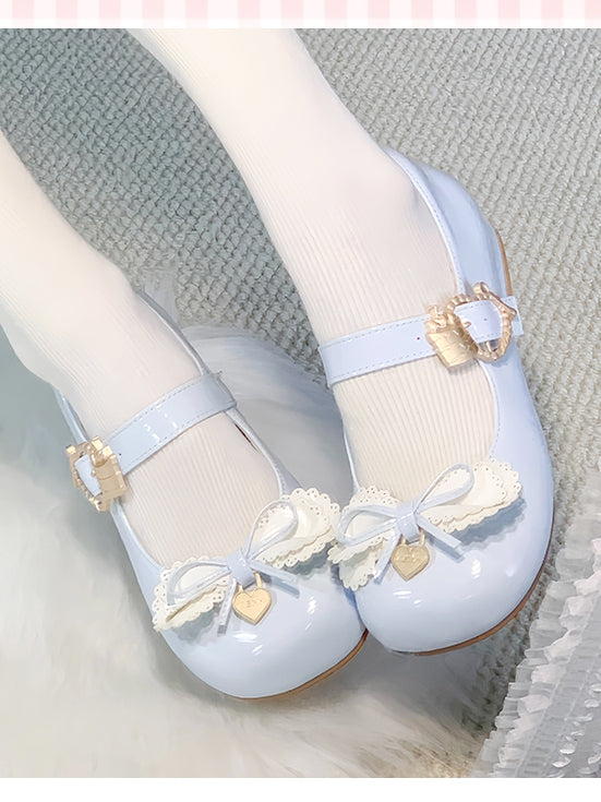 Bow with Design Cake Blue - Heel Layered Lolita Shoes Buckle Pumps Light Low Cute