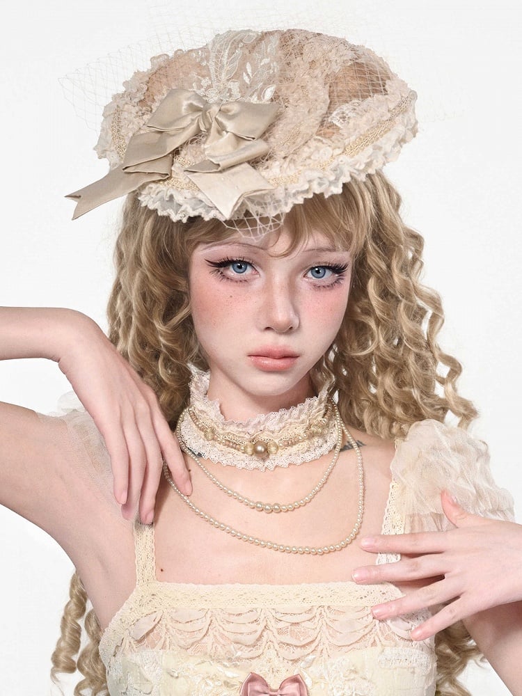 Mini Accent Bow Flat Apricot Vintage Hat