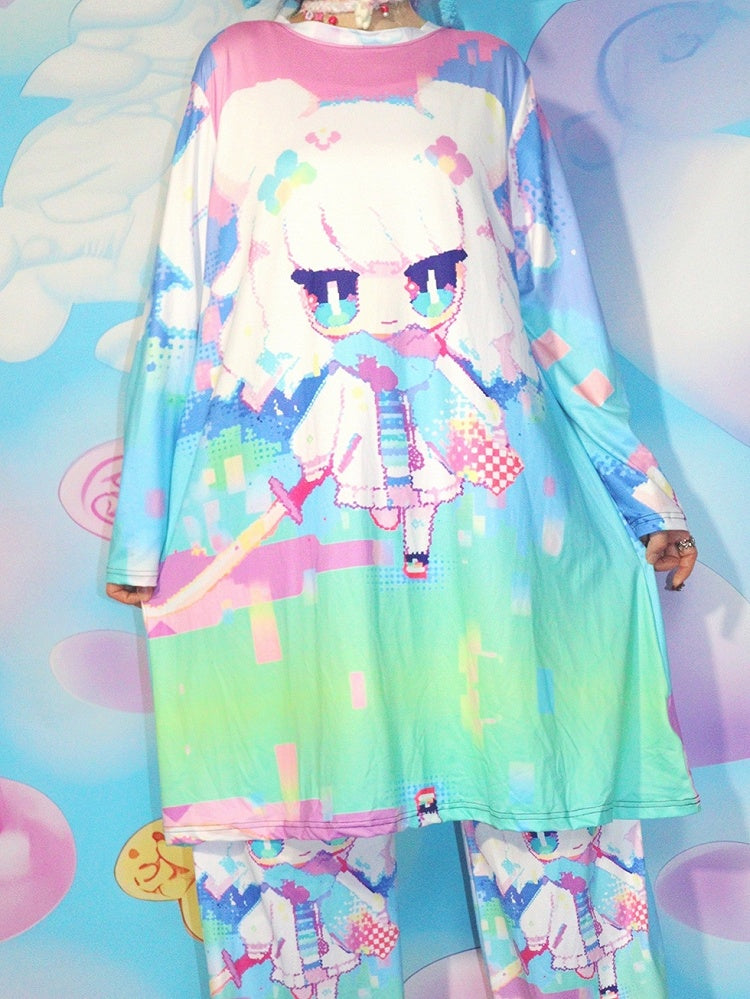 Y2K Print Kleid Cartoon Bunt