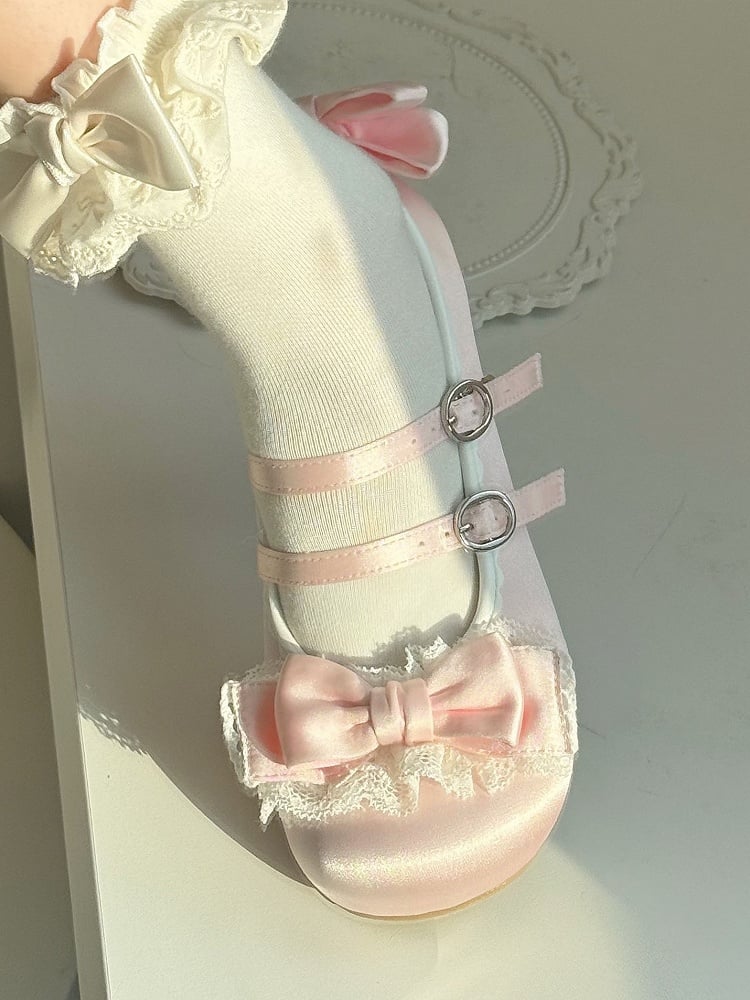 Pink Edging Ruffled Janes - Sweet Lolita Lace Mary
