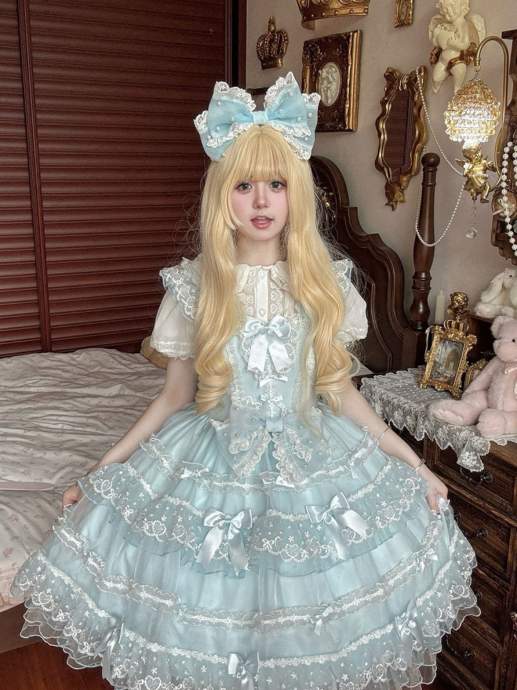 Bow Dress JSK Hanayome Skirt Princess Lolita Layered Blue Accents Tulle