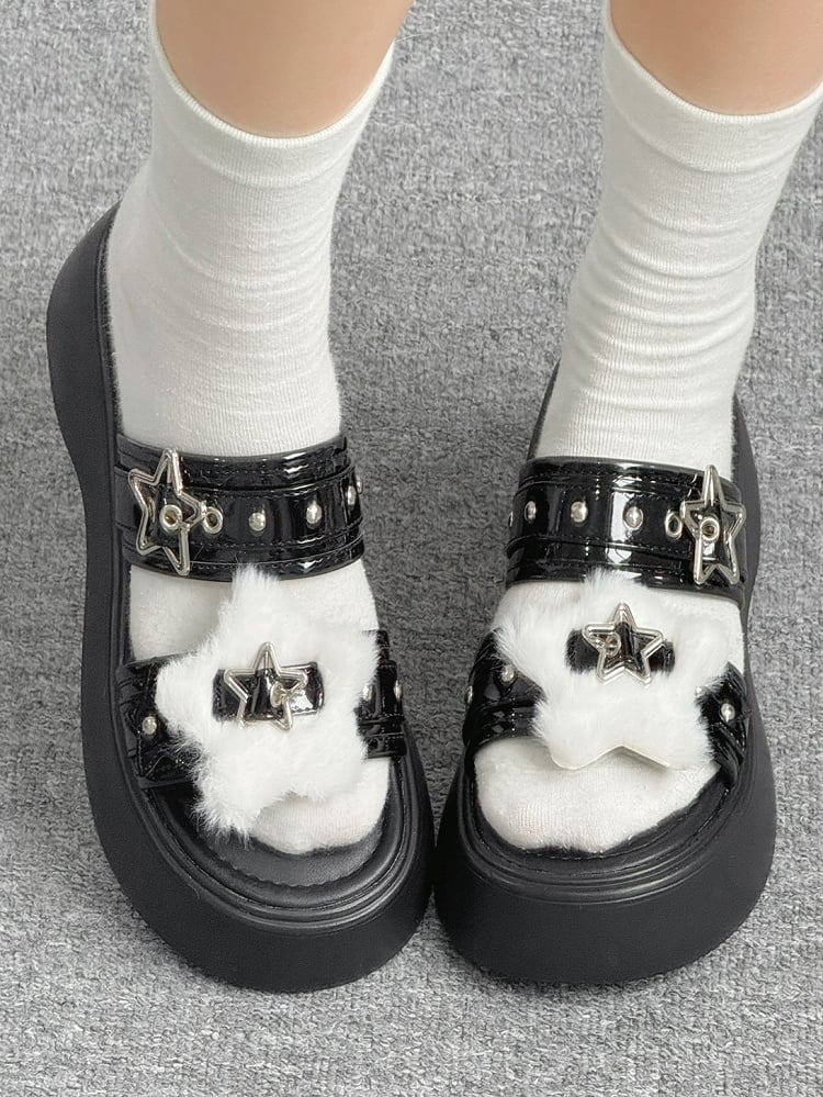 Platform Black Buckles – Star Alt-Goth Slippers